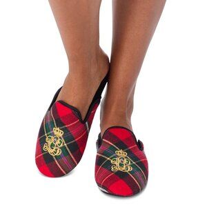 48$ Lauren Ralph Lauren Plaid Logo Brushed Twill Slippers Women's Size S Red